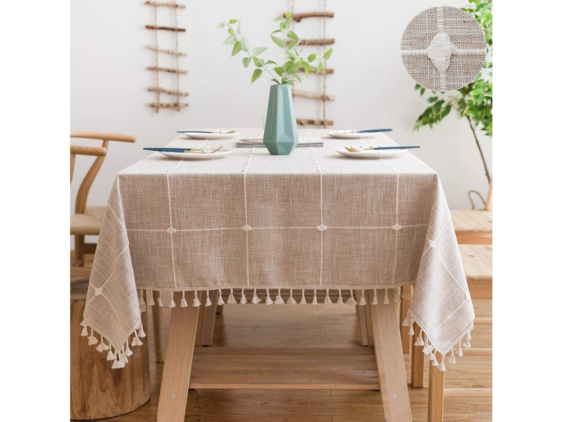 Lurelia Toalha De Mesa Retangular Algodão Linho Juta Castanho Natural 140x220 Lavável Borlas Macio