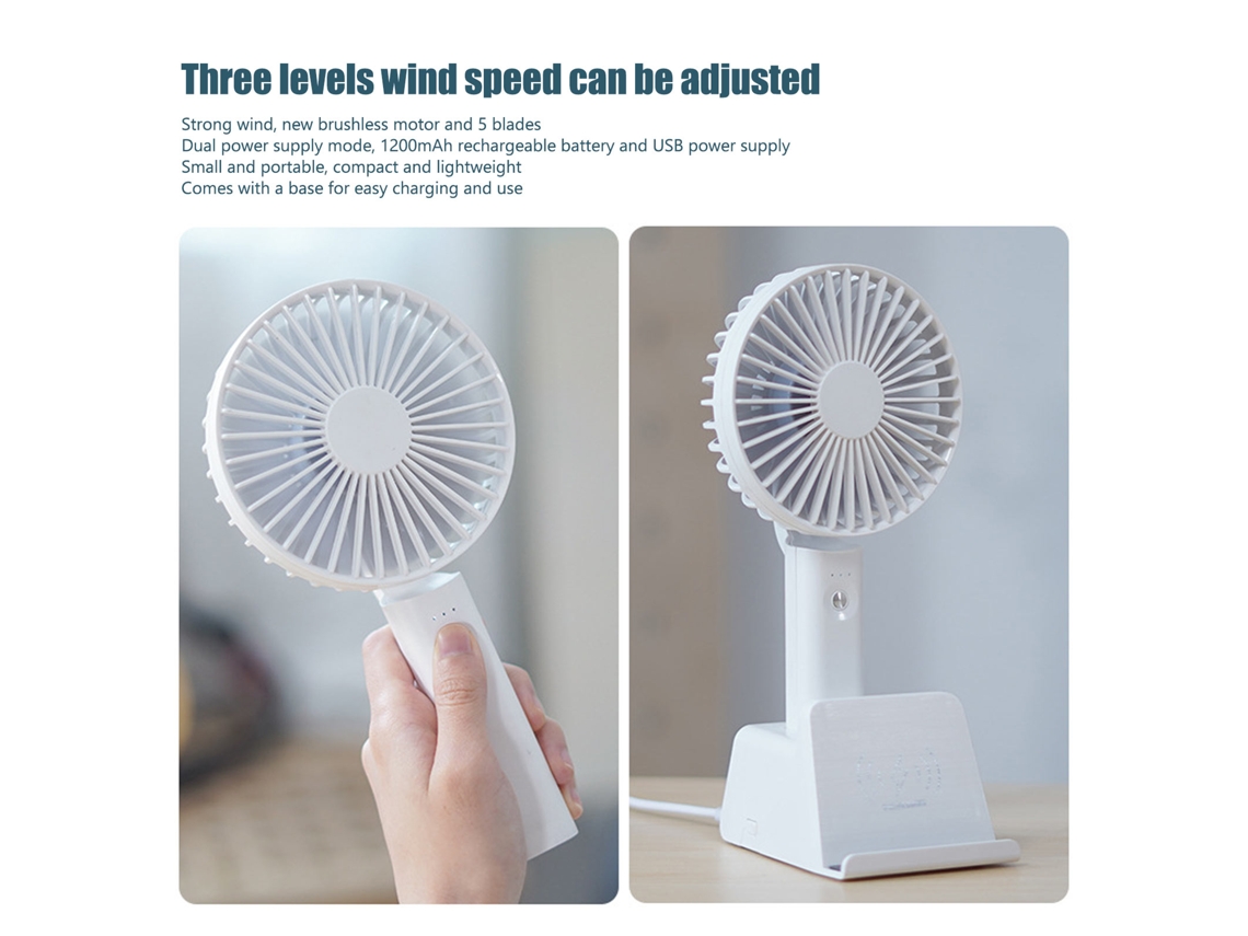 Ventilador Portátil Usb 3 Níveis Vento Forte Base Viagem