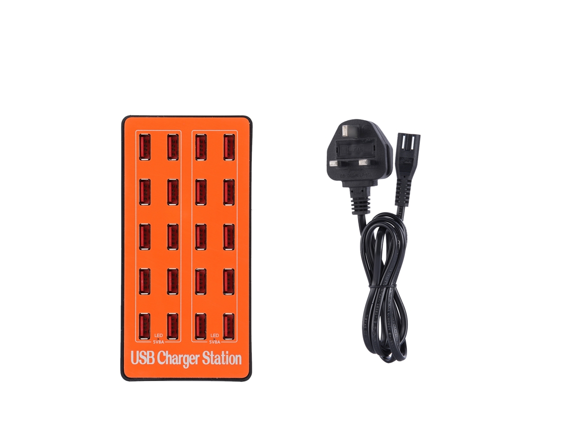 Estación De Carga Usb Com 20 Portas, Carregador Rápido Inteligente, Plugue Uk, 100-240v