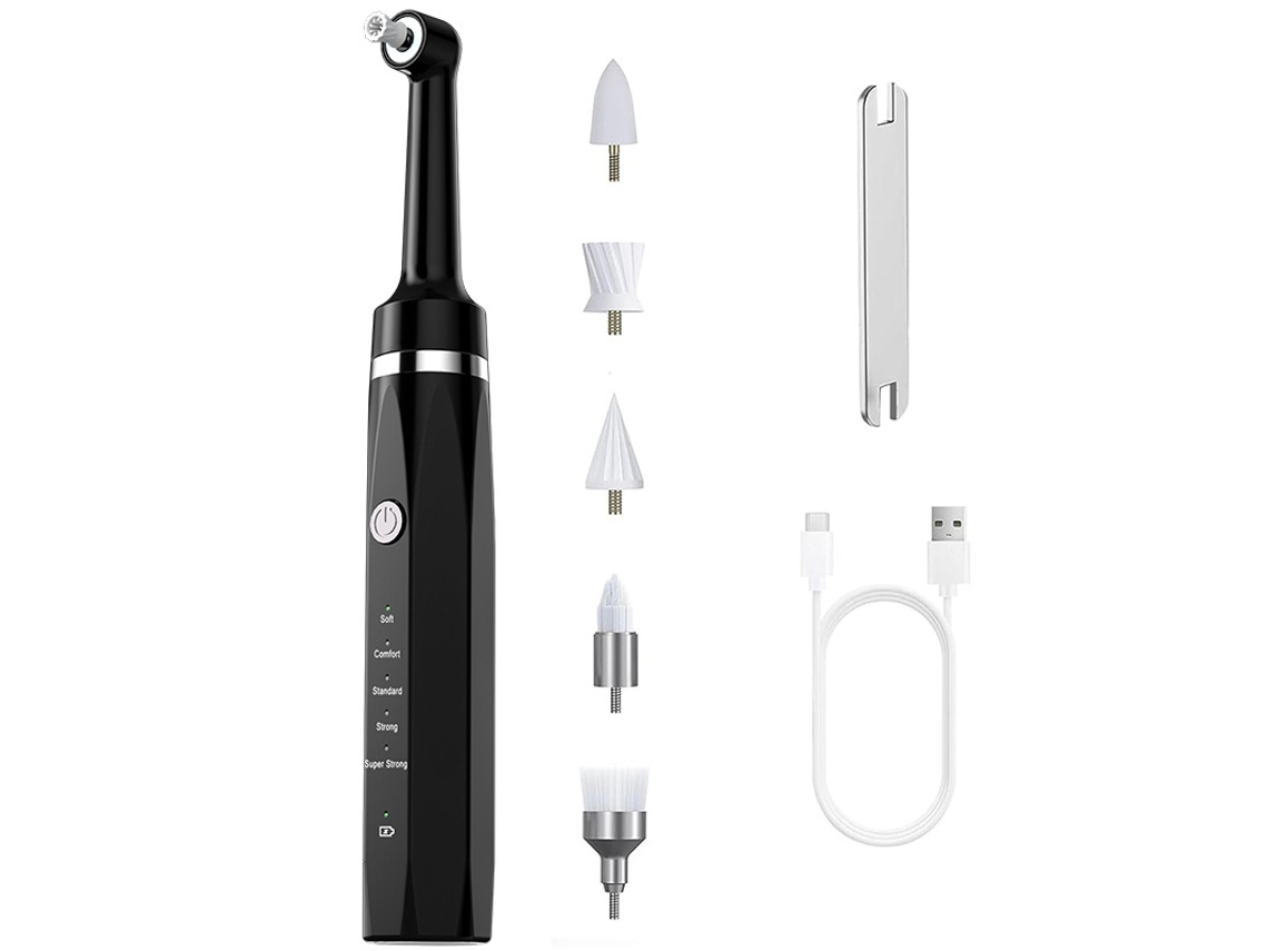Polidor De Dentes, Para Limpeza E Branqueamento Dentário, Recarregável, Com 5 Cabeças De Escova, 5 Modos ,luz Led. Preto Hexinyigjly
