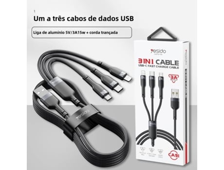 003-002-ca91-cabo De Carregamento Rápido Três Em Um Para Telefones Apple E Android