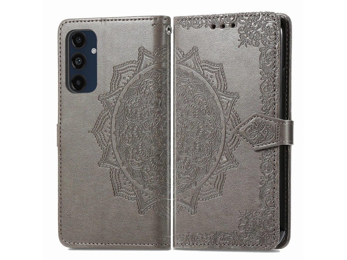 Compre Capa De Couro Com Estampa De Mandala E Relevo Para Samsung Galaxy A16 5g / A16 4g, Capa Tipo Carteira, Cinza