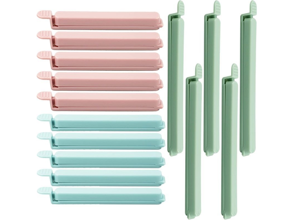 Rebe-15 Pinças Para Alimentos Reutilizáveis De Plástico Tamanhos 12cm E 15cm Selagem Hermética Cores Azul Rosa Verde