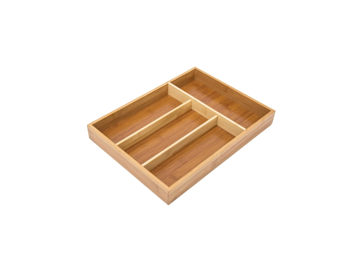Tabuleiro De Talheres Relaxdays Em Bambu Hxlxp: 4 X 25 X 34cm, Organizador De Cozinha Com 4 Compartimentos.