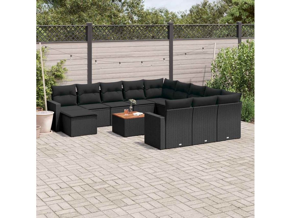 Vidaxl 13 Pcs Conjunto De Sofás De Jardim Com Almofadões Vime Pe Preto
