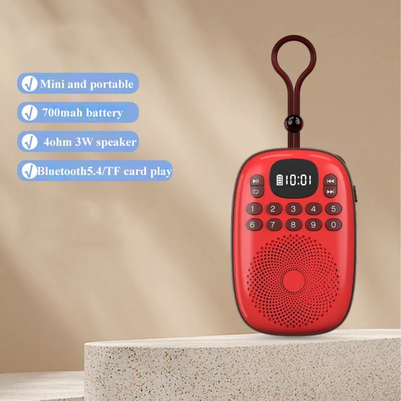 Mini Rádio Fm Digital Visor Led Alto falante Bluetooth 5.4 Suporte para Cartão Tf Recarregável MDUG (vermelho)