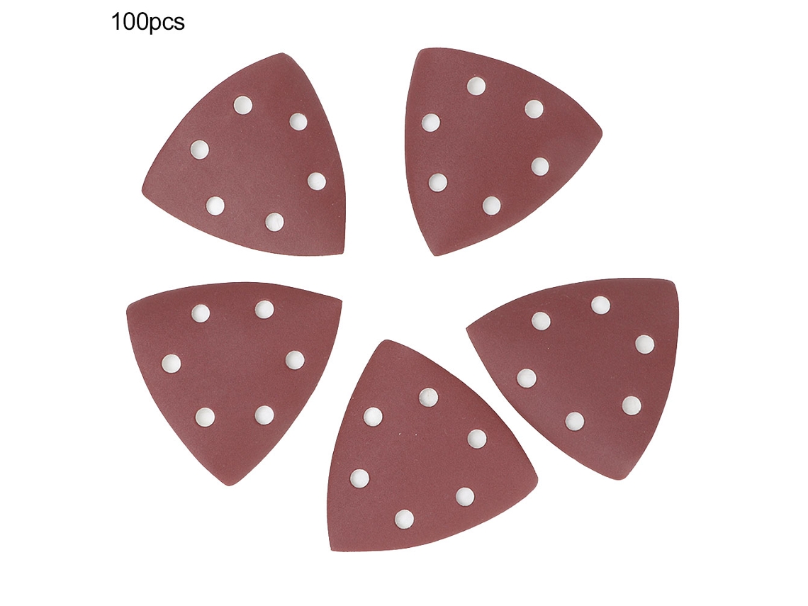 100 Piezas De Papel De Lija Triangular De Alumina Con 6 Agujeros 320 Para Lixiviado Y Pulido