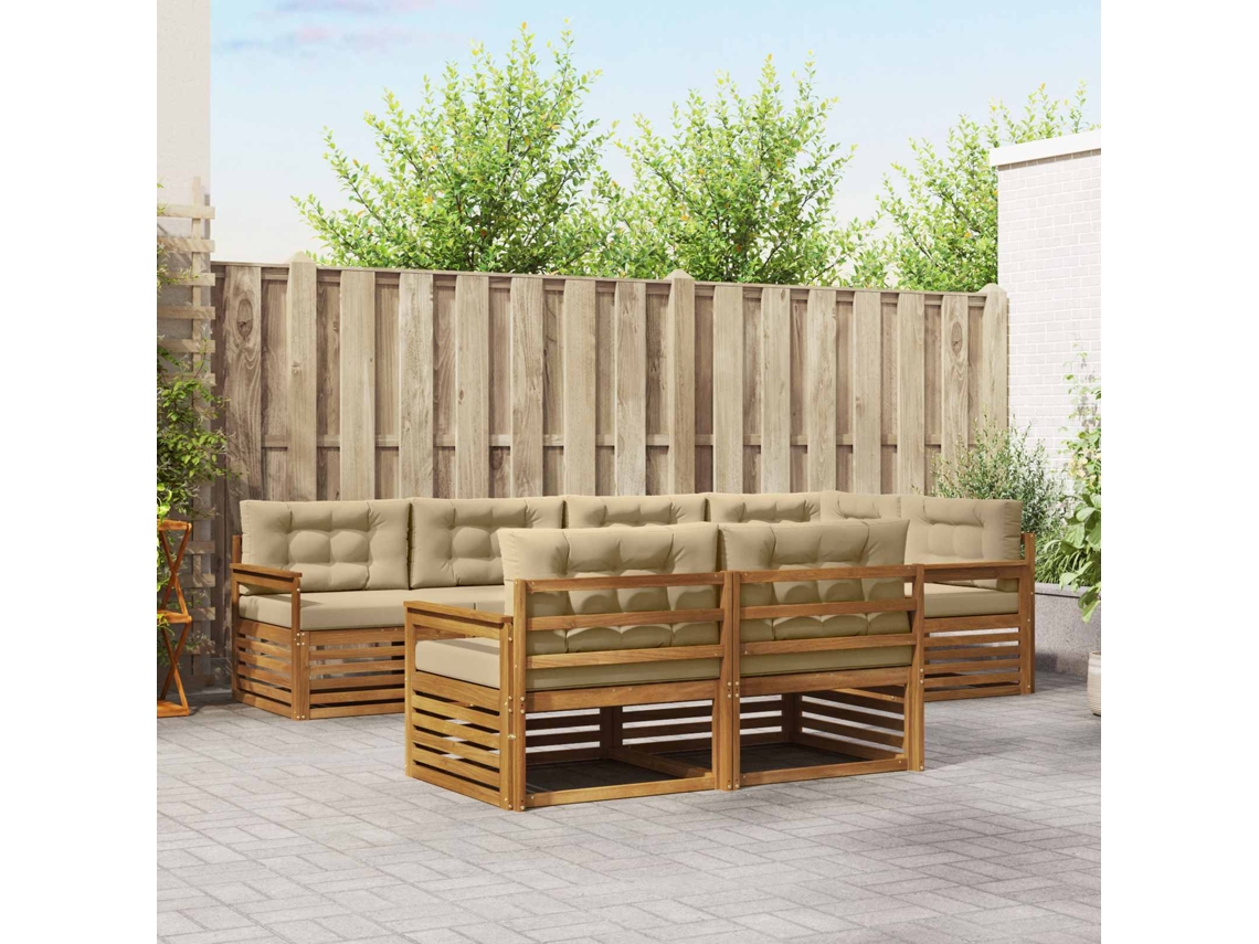 Vidaxl Conjunto De Sofás Para Exterior 7 Unid. Natural E Bege