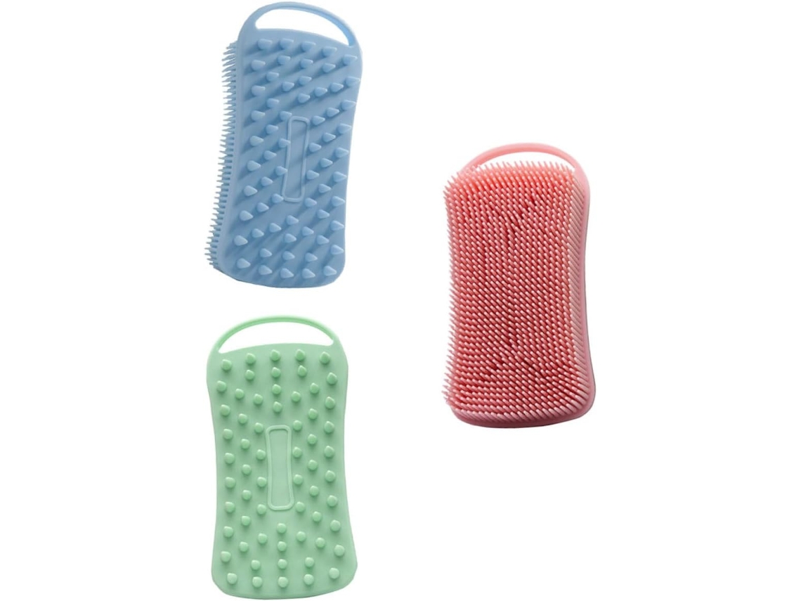 Conjunto De 3 Escovas Banho Silicone Dupla Face Vicasky Para Lavar O Corpo E Cabelo