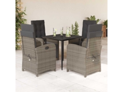 Vidaxl 5 Pcs Conjunto De Jantar P/ Jardim C/ Almofadões Vime Pe Cinza