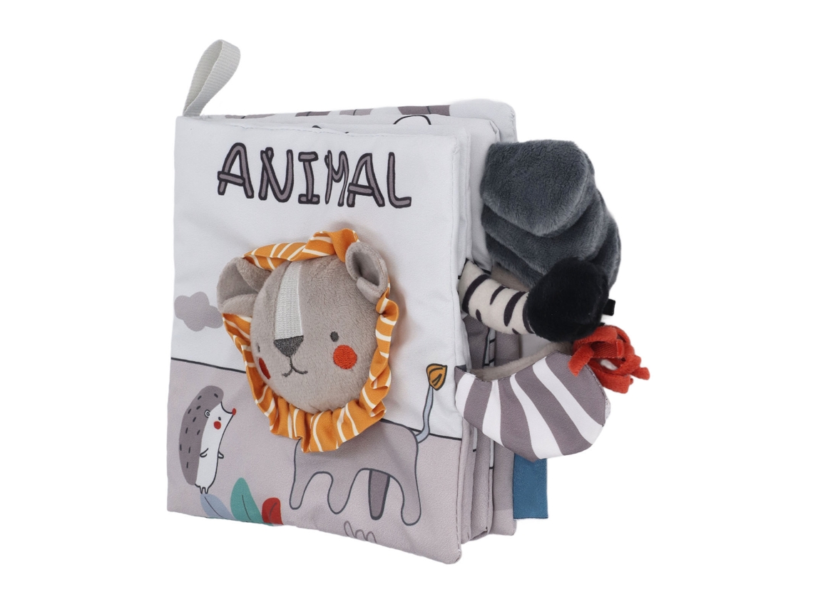 Mali livro de Tecido para Bebê Mastigável 3d Educativo Animal Leão Cinza Branco para Acima de 4 Meses