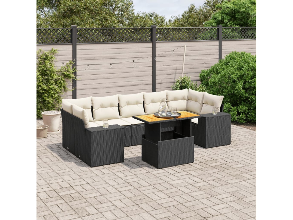 Vidaxl 8 Pcs Conjunto Sofás De Jardim Com Almofadões Vime Pe Preto