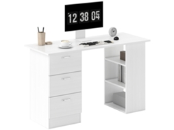 Mesa para PC com 3 gavetas e 3 prateleiras, em madeira, 120x49x72 cm branco BTFORUS