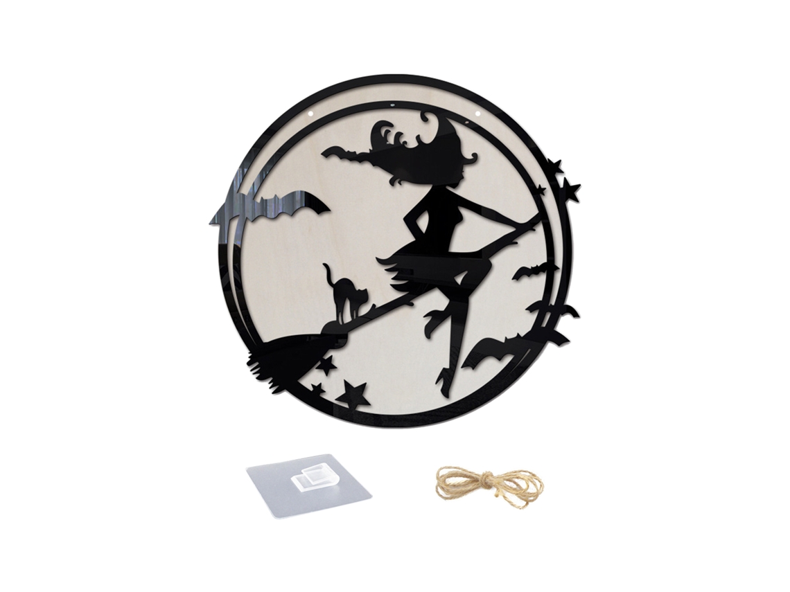 Enfeite Halloween Madeira Bruxa Morcego Fantasma