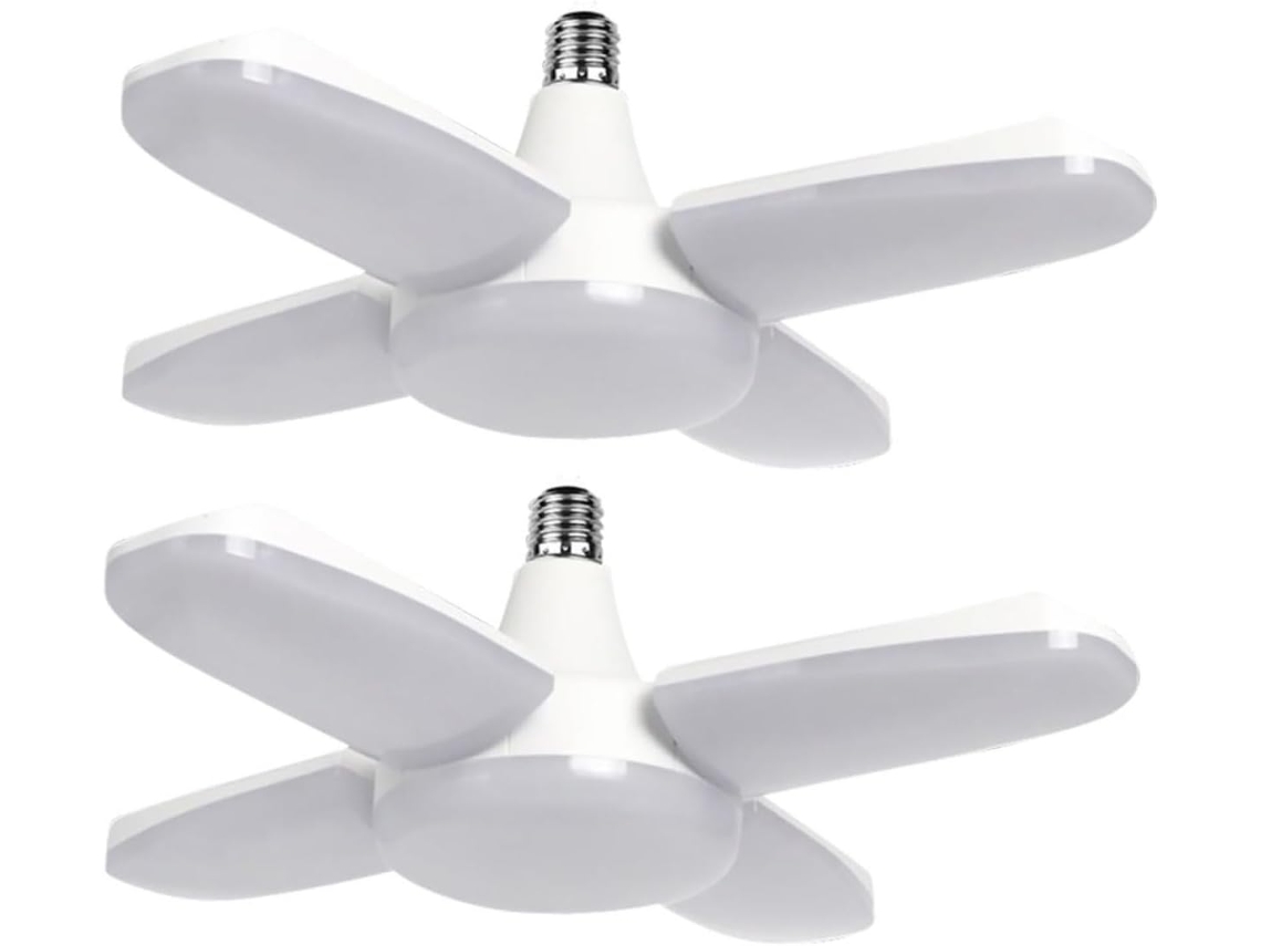 Conjunto de 2 Luminárias de Led Dobráveis para Garagem, 6500k, Soquete E27, 60w, Ajustáveis, para Teto, com 4 Painéis. SFUSHOS