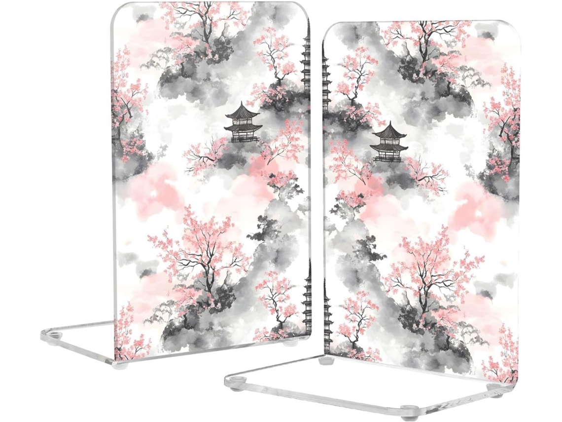 Suporte Para Livros Em Acrílico Rosa Com Estampa Floral, Ideal Para Escritório E Casa Organizador Transparente