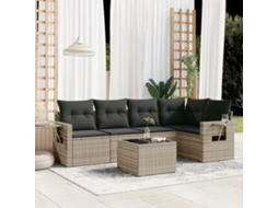 Vidaxl 6 Pcs Conj. Sofás Jardim com Almofadões Vime Pe Cinzento claro
