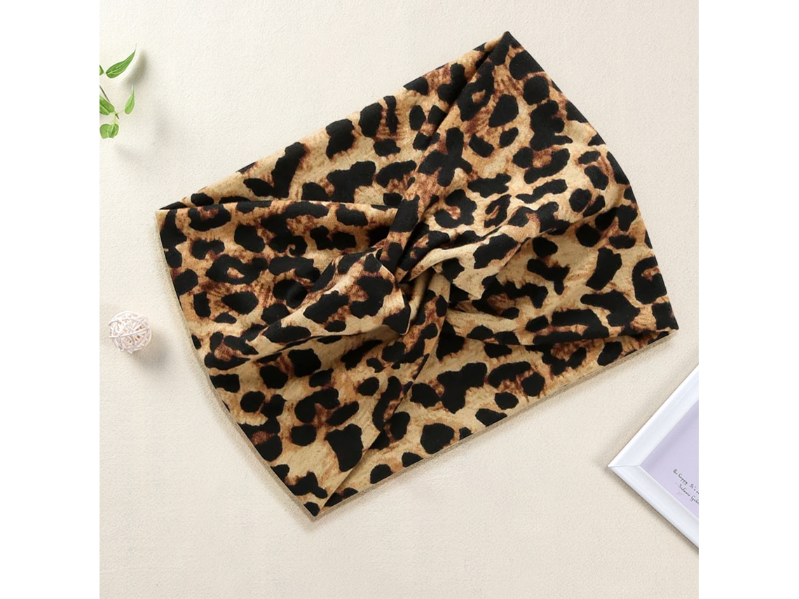 Faixa Cruzada Para Cabelo De Algodão Macio Impresso Leopardo Chic Marrom