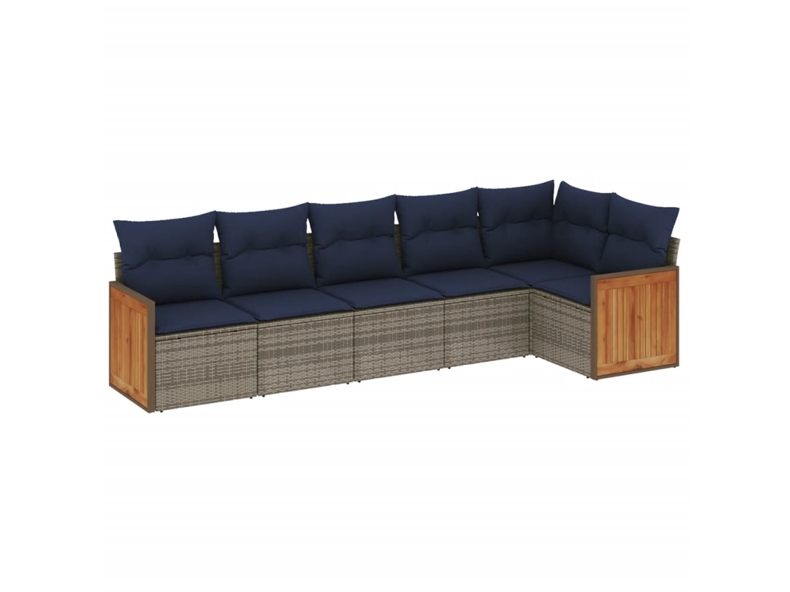 Conjunto de Sofá de Jardim, 6 Peças, Almofadas, Rattan Cinza MAISON EXCLUSIVE