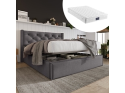 Cama Casal 140x200 Algodão Cinza Metal Ripas C/ Colchão