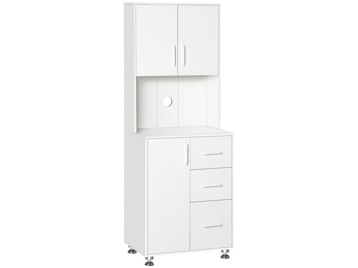 Aparador alto de cozinha ZENCORE SERVICES com 3 portas, 3 gavetas, bancada, 60x40x160cm, branco