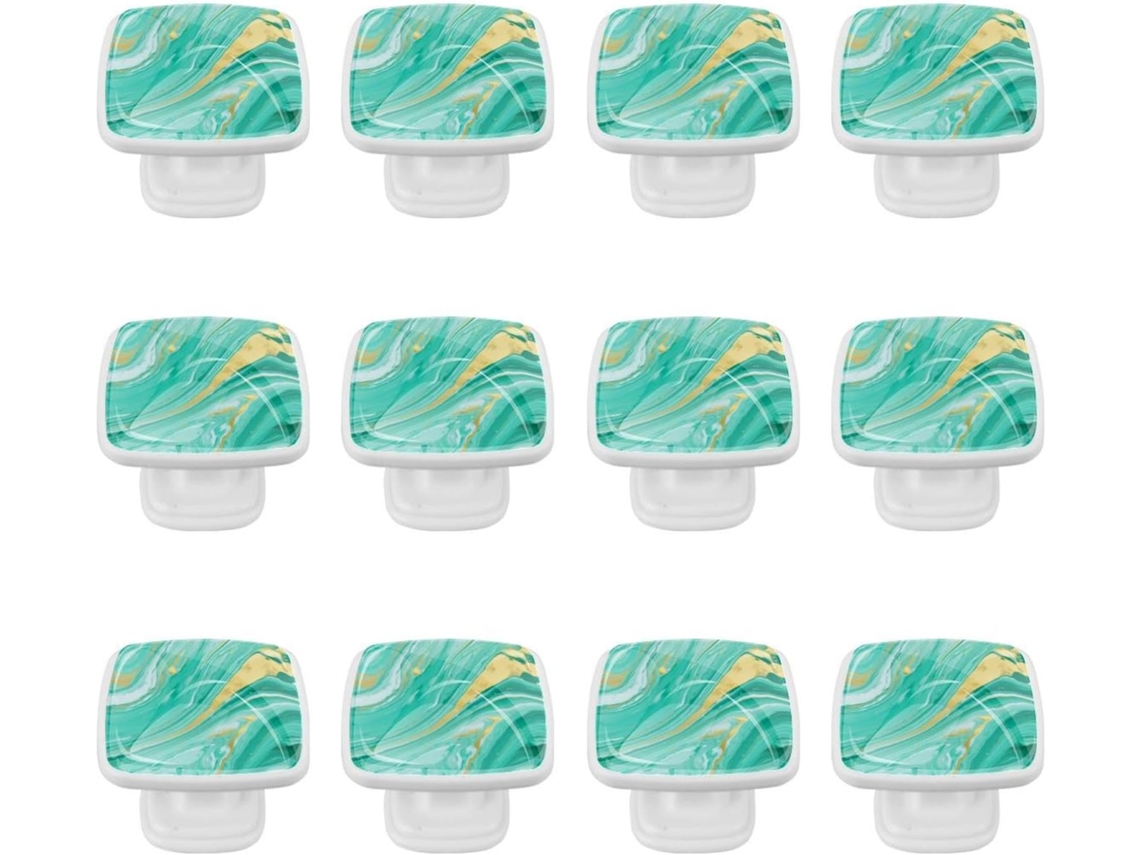 Puxadores E Botões Quadrados Para Gavetas Armários, Conjunto De 12 Peças, Textura Abstrata Verde E Azul, Puxadores Para