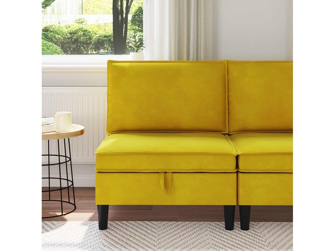 Vidaxl Sofá Com Armazenamento Amarelo Veludo