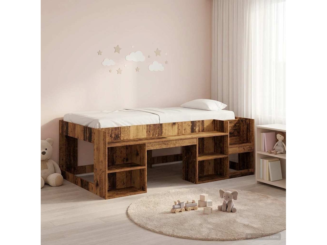 Vidaxl Estrutura De Cama Infantil Com Armazenamento Madeira Antiga