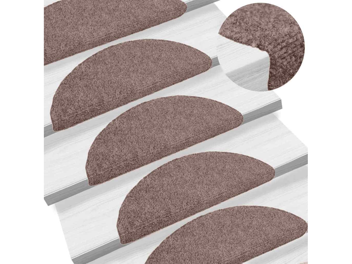 Vidaxl Tapetes De Escada Autoadesivos 15 Peças 65x21x4 Cm Marrom Claro Meia-lua Grande