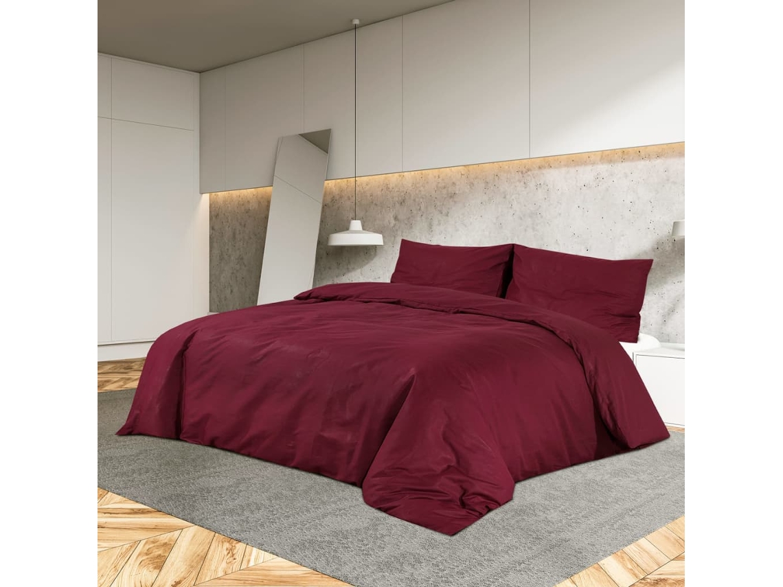 Vidaxl Conjunto De Capa De Edredão 200x200 Cm Algodão Bordéus