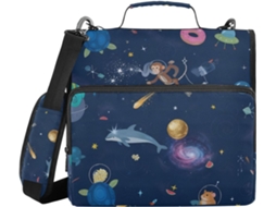 Pasta escolar resistente com zíper, estampa de astronauta macaco espacial, alça de ombro, várias opções de bolsas, 3,8 cm 1,5 Polegadas
