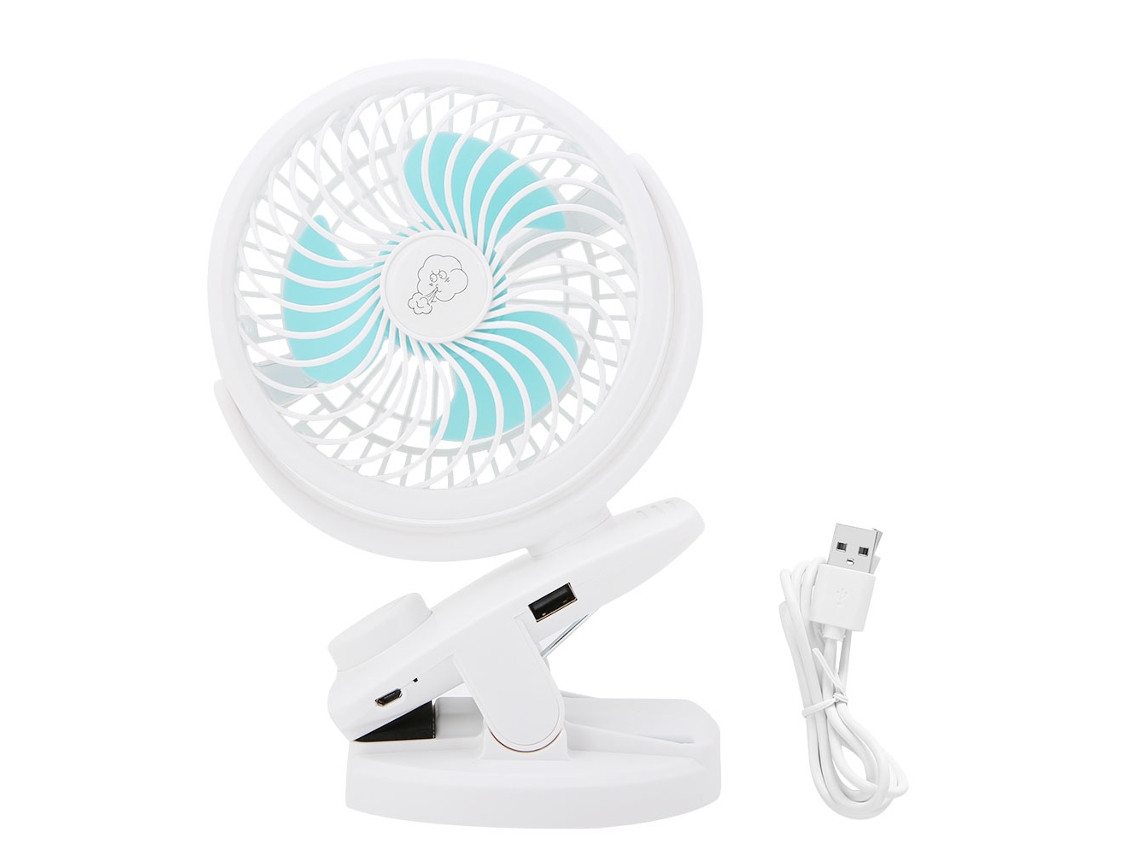 Ventilador Usb Recarregável Clip Rotativo 360 Branco