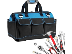 Organizador de ferramentas elétricas Oxford com várias bolsas e base rígida, ideal para construção civil e uso doméstico.