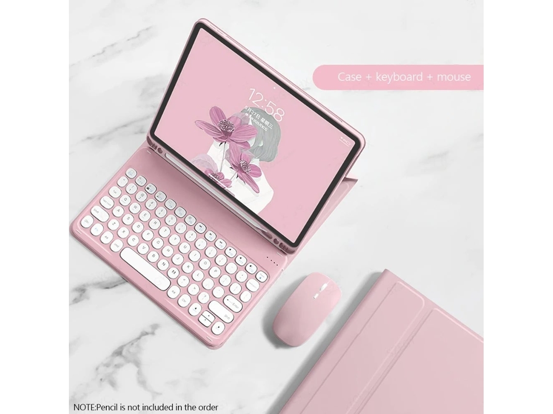 Capa Com Teclado Para Tablet Lurelia, Compatível Com Samsung S10 Fe De 10,9", Rosa Elegante, Teclado Bluetooth, Rato 2.4g