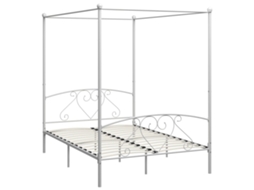 Cama De Casal | Camas Para Quarto | Estrutura De Cama Dossel 160x200 Cm Metal Branco