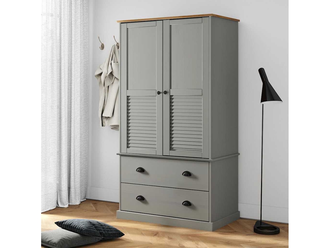 Vidaxl Roupeiro Vigo 90x55x170 Cm Madeira De Pinho Maciça Cinzento
