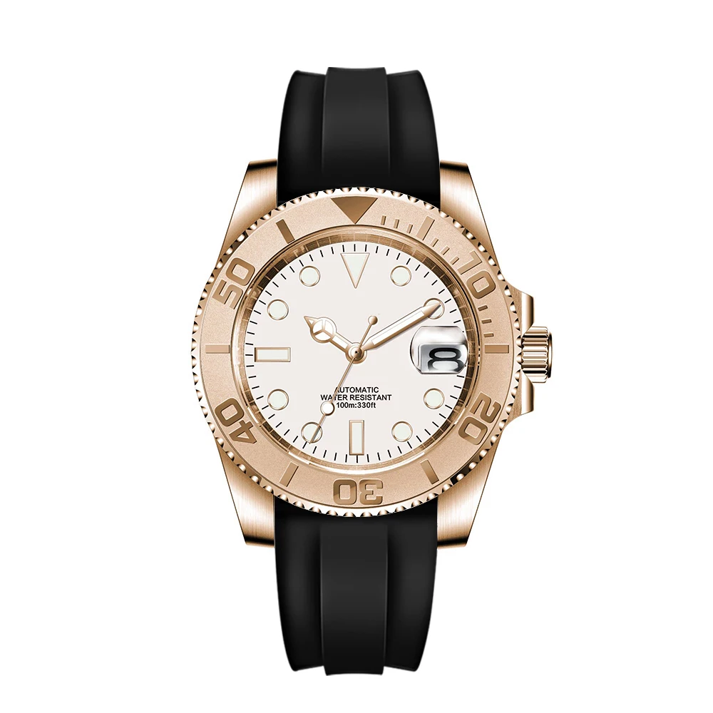 Relógio Masculino Automático Mecânico Bicolor Dourado (ouro Rosa) De 40 Mm, Resistente À Água Até 100 M, Com Cristal De Safira.