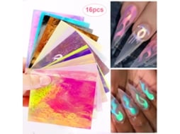 16 Pcs Adesivos De Unhas De Fogo Holográfico Estêncil Para Manicure Decoração De Unhas Flamejantes