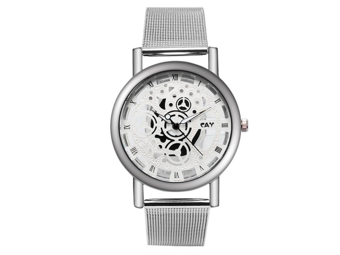 Relógio eletrônico moderno em metal para mulheres e homens com pulseira ajustável (prateado)