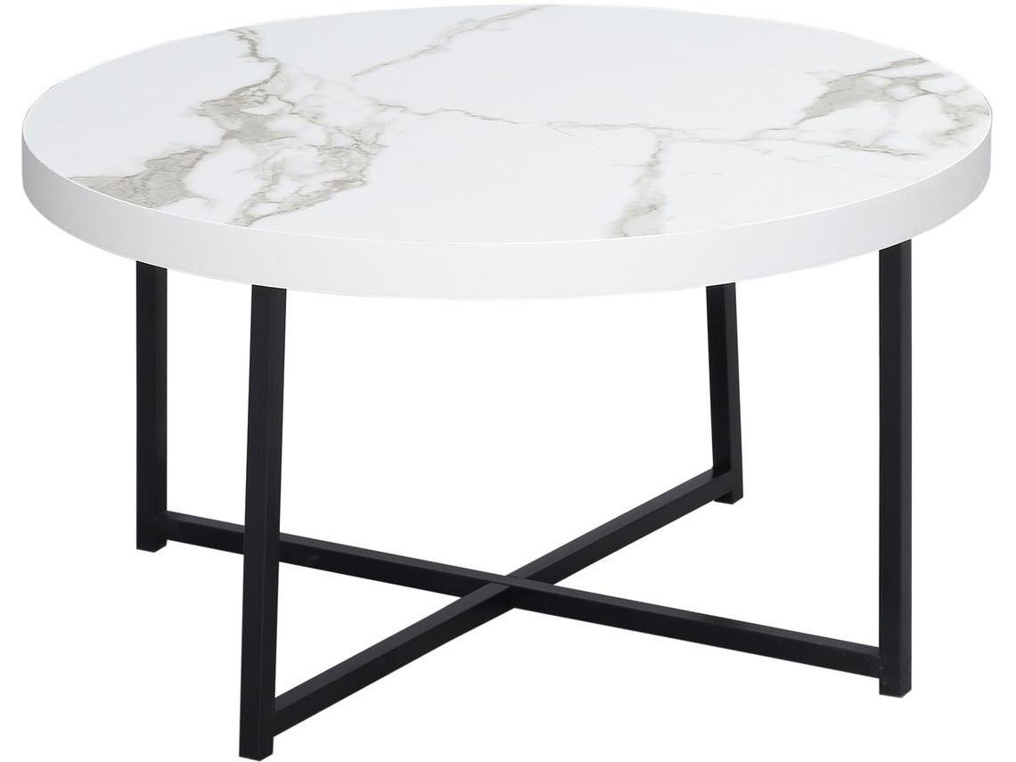 Mesa De Centro Mdf, Meta Cor Branco E Preto 80x80x45 Cm Homcom