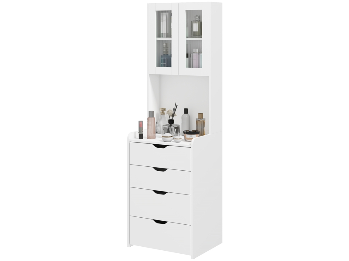 Penteadeira Maquiagem S/MARCA com 3 luzes LED, espelho dobrável, banco, 3 gavetas, prateleiras, branco