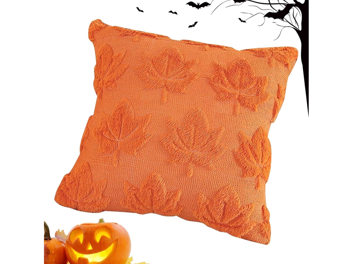 Fronha De Halloween Em Pelúcia Com Estampa De Folhas |