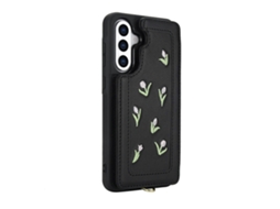 Capa Para Samsung Galaxy S24 Fe Com Estampa De Tulipas Bordadas, Couro Sintético, Porta-cartões, Capa Traseira Com Alça De Ombro E Pulseira Preta