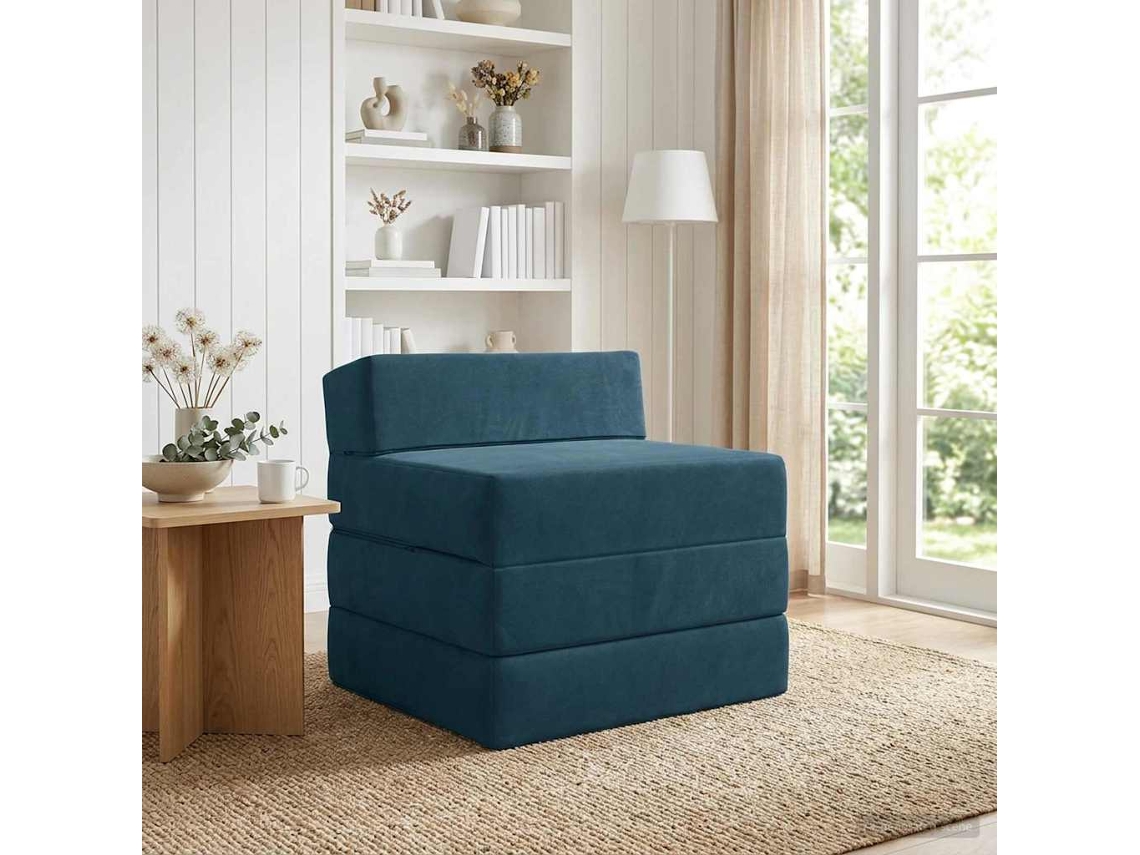 Vidaxl Sofá Cama Dobrável Azul 200 X 70 X 15 Cm Veludo