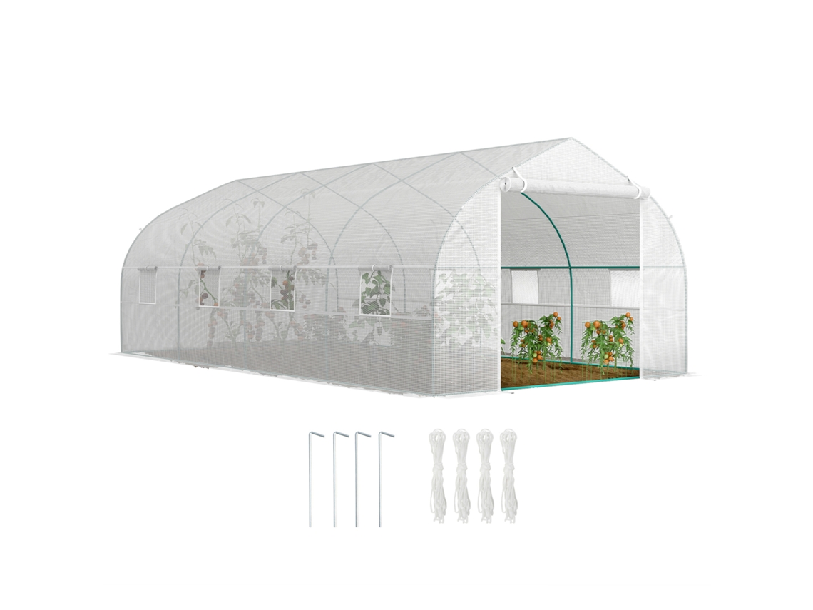 Estufa Grande ZACHARY de Jardim 6x3x2 m com cobertura em Pe, estrutura em Aço, porta articulada e 8 janelas de ventilação