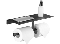 Suporte De Papel Higiénico Preto Com Prateleira Para Telemóvel Sem Furos