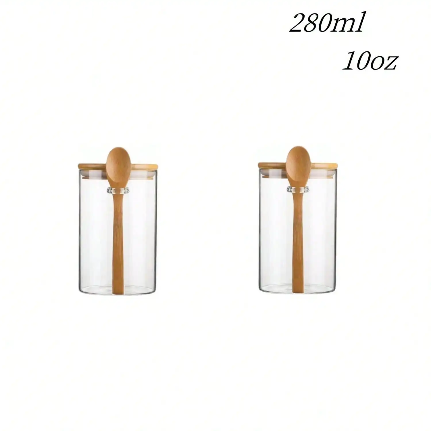 (283 G - 2 Unidades) Potes De Vidro Para Açúcar Com Tampas De Bambu E Colheres.