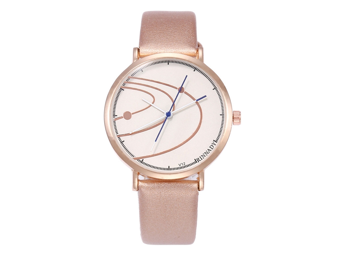 Relógio analógico de quartzo dourado casual em couro PU, elegante para homens e mulheres.