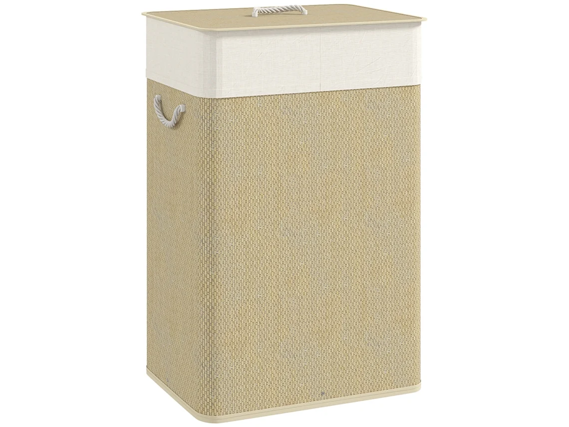 Cesto de Roupa Bambu Cor Bege e Creme 40x30x60 cm Homcom