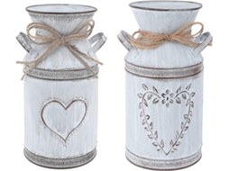Omni 2 Jarras de Leche Corazón Vase de Metal Rústico Decorativo Estilo Campestre Maceta Plantador Rural para Hogar Jardín